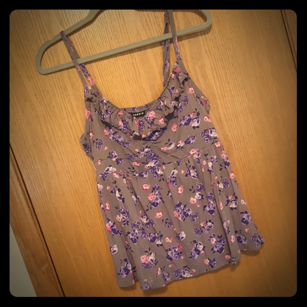 Floral torrid ruffle babydoll cami purple grey 0